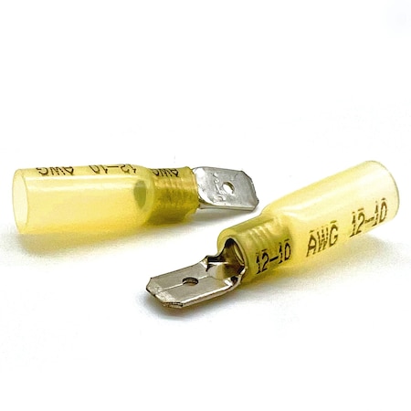 Boltsandnuts.Com Fork Terminal, 10 AWG, 600 V, Heat Shrink Insulated, Yellow, Crimp Termination with Heat Shrink EL-1210-MSPADE-HSY-100
